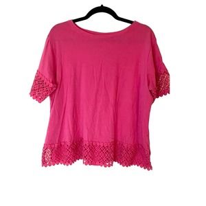 Style 1X Short Sleeved Pink‎ Blouse with lace